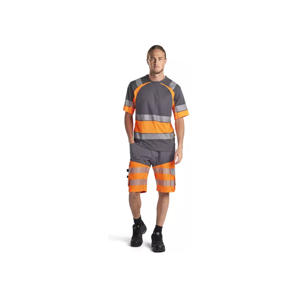 Blåkläder 154118119653, High-Vis Stretch Work Shorts, Gray/Hi-Vis Orange, image 2, gallery thumbnail