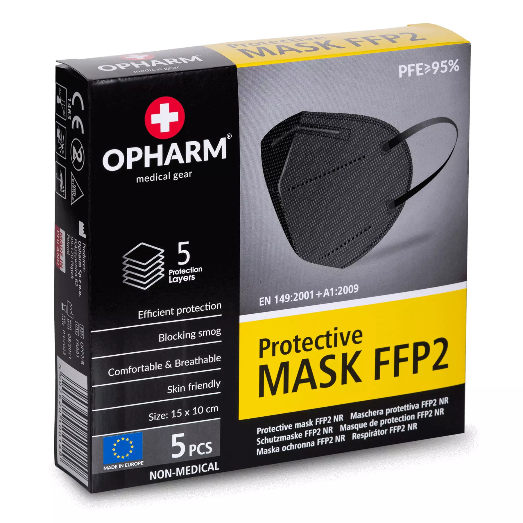 Opharm PFFPOPB05, Ansiktsmask FFP2 Svart, image 1