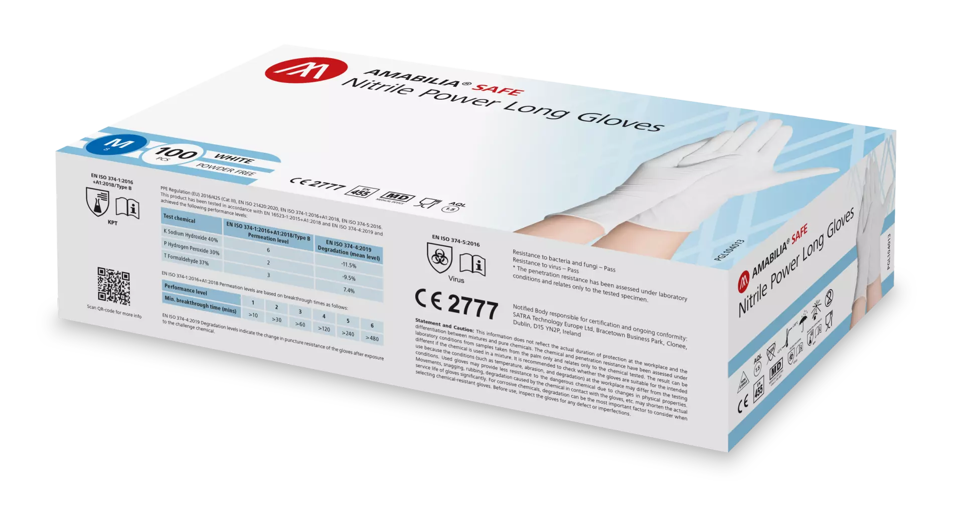 Amabilia Safe PGL10401, Nitrile Power Long Handske Vit, image 1