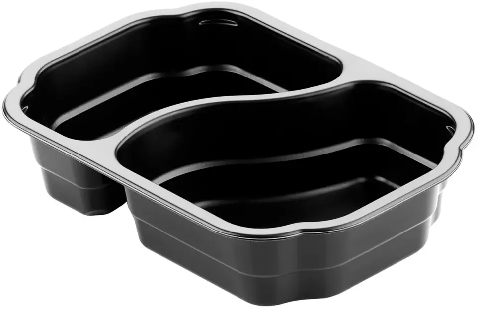 Duni 161098, Take Away rasia 2 lokeroinen, musta, PP, 215 x 148 x 47mm, 500/400ml, image 1, gallery thumbnail