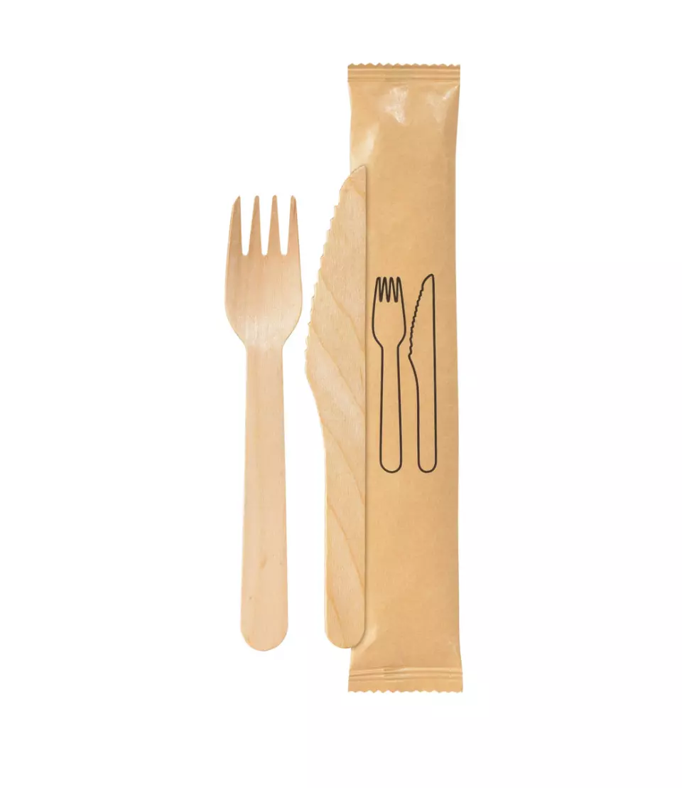 Duni 192225, Waxed Wood Petit Wooden Cutlery Set Knife, Fork, Brown, image 1, gallery thumbnail