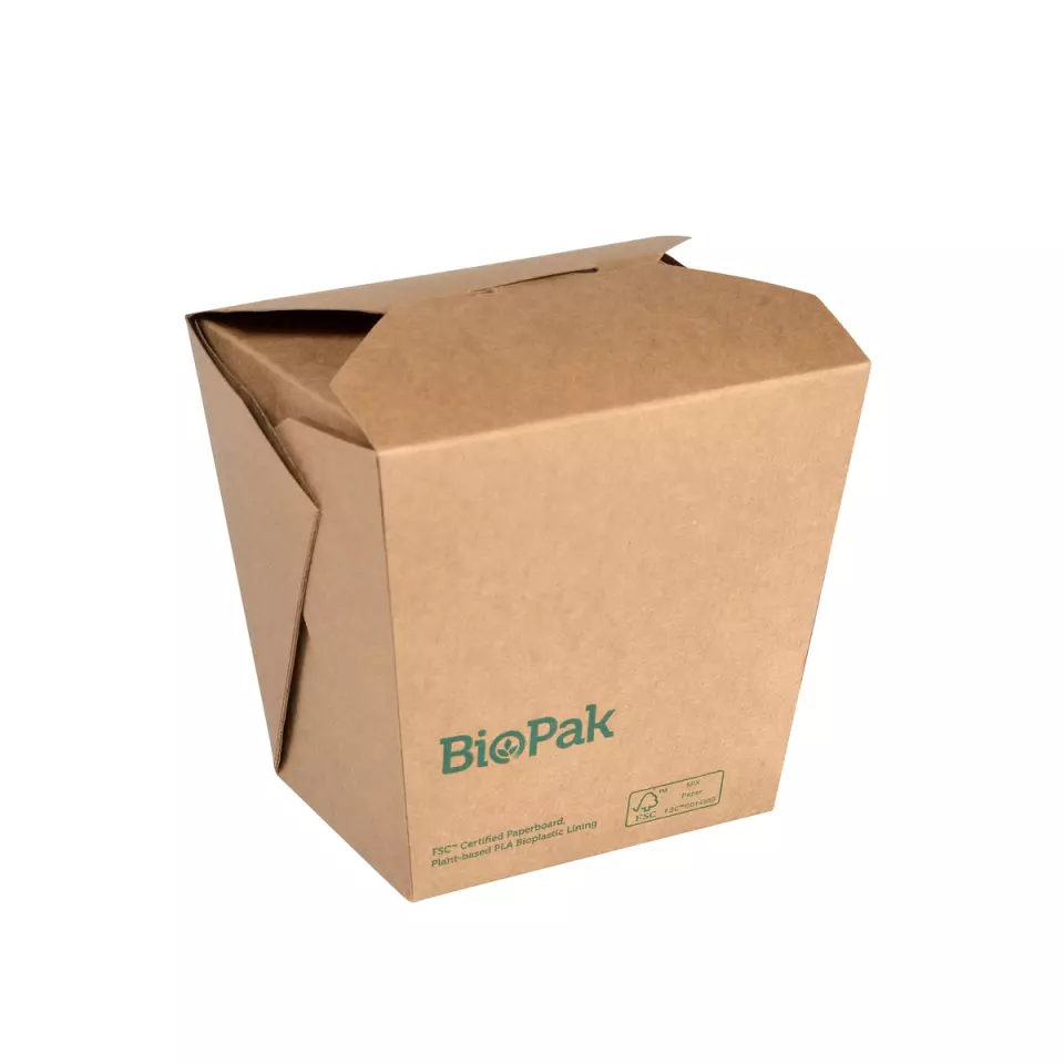 Duni 198033, Bio Box Noodle Box, Large, Cardboard/PLA, 114 x 98 x 110mm, 960ml, image 1, gallery thumbnail