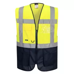 Portwest C476YNR, Warsaw Hi-Vis Contrast Executive Vest, Yellow/Navy