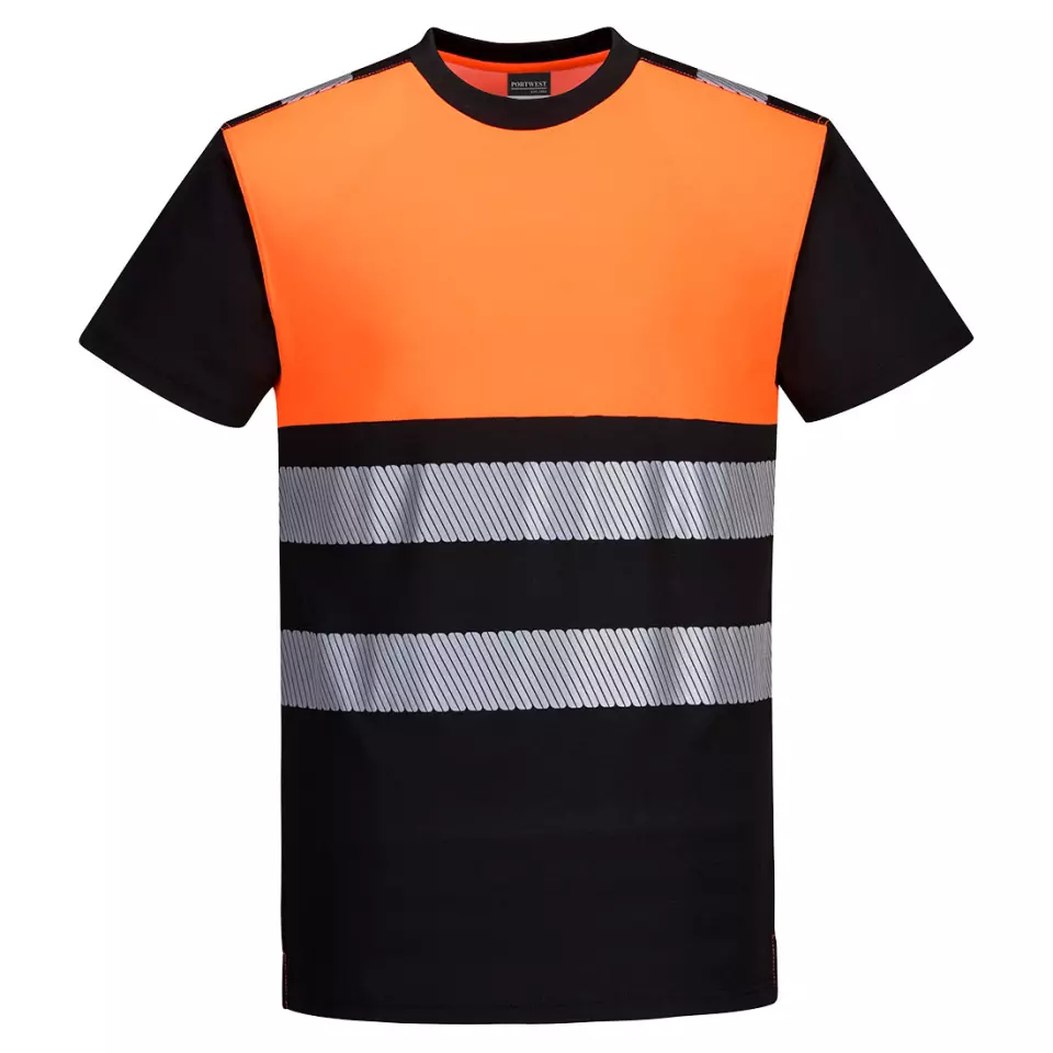 Portwest PW311BKO, PW3 Hi-Vis Cotton Comfort Class 1 T-Shirt S/S, Black/Orange, image 1, gallery thumbnail