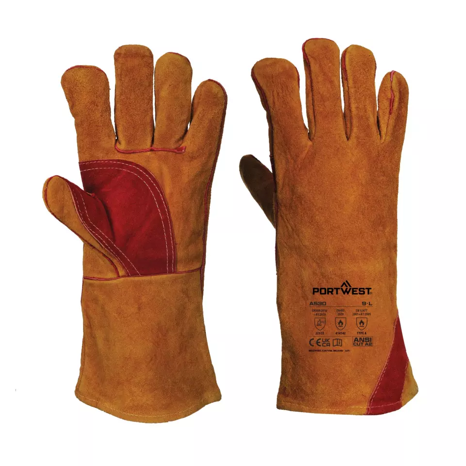 Portwest A530BRR, Reinforced Welding Gauntlet, Brown, image 3, gallery thumbnail