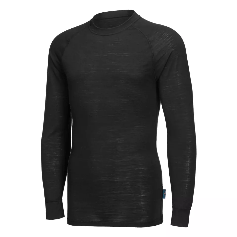 Portwest B183BKR, Merino Wool Crewneck Baselayer Top, Black, image 2, gallery thumbnail