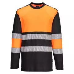 Portwest PW312OBR, PW3 Hi-Vis Cotton Comfort Class 1 T-Shirt L/S, Orange/Black