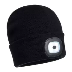 Portwest B028BKR, Rechargeable Twin LED Beanie, Black