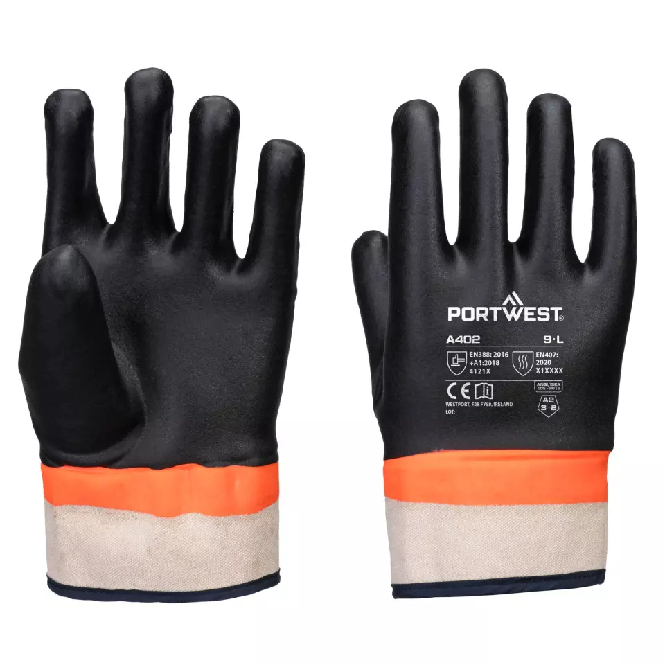 Portwest A402K1R, Grip PVC Double Dipped Sandy Glove, Black/Orange, image 1, gallery thumbnail