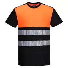 Portwest PW311BKO, PW3 Hi-Vis Baumwoll-Komfort Klasse 1 T-Shirt Kurzarm, Schwarz/Orange