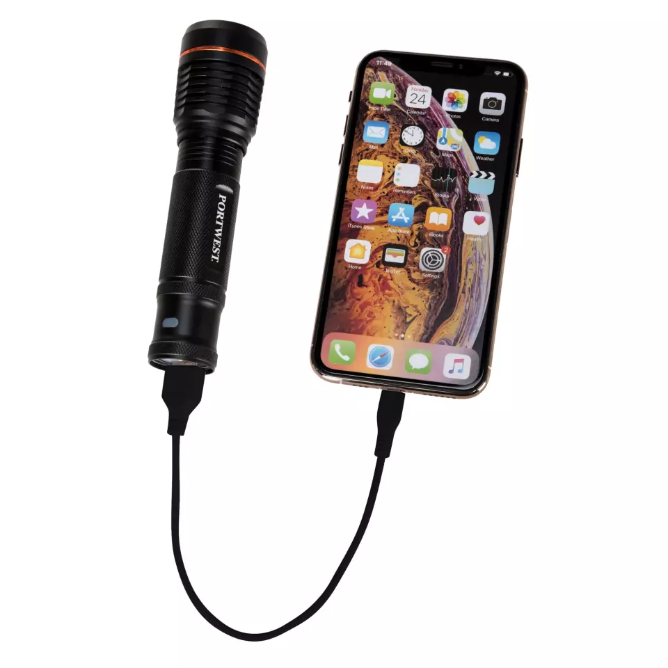 Portwest PA75BKR, USB Rechargeable Torch, Black, image 6, gallery thumbnail