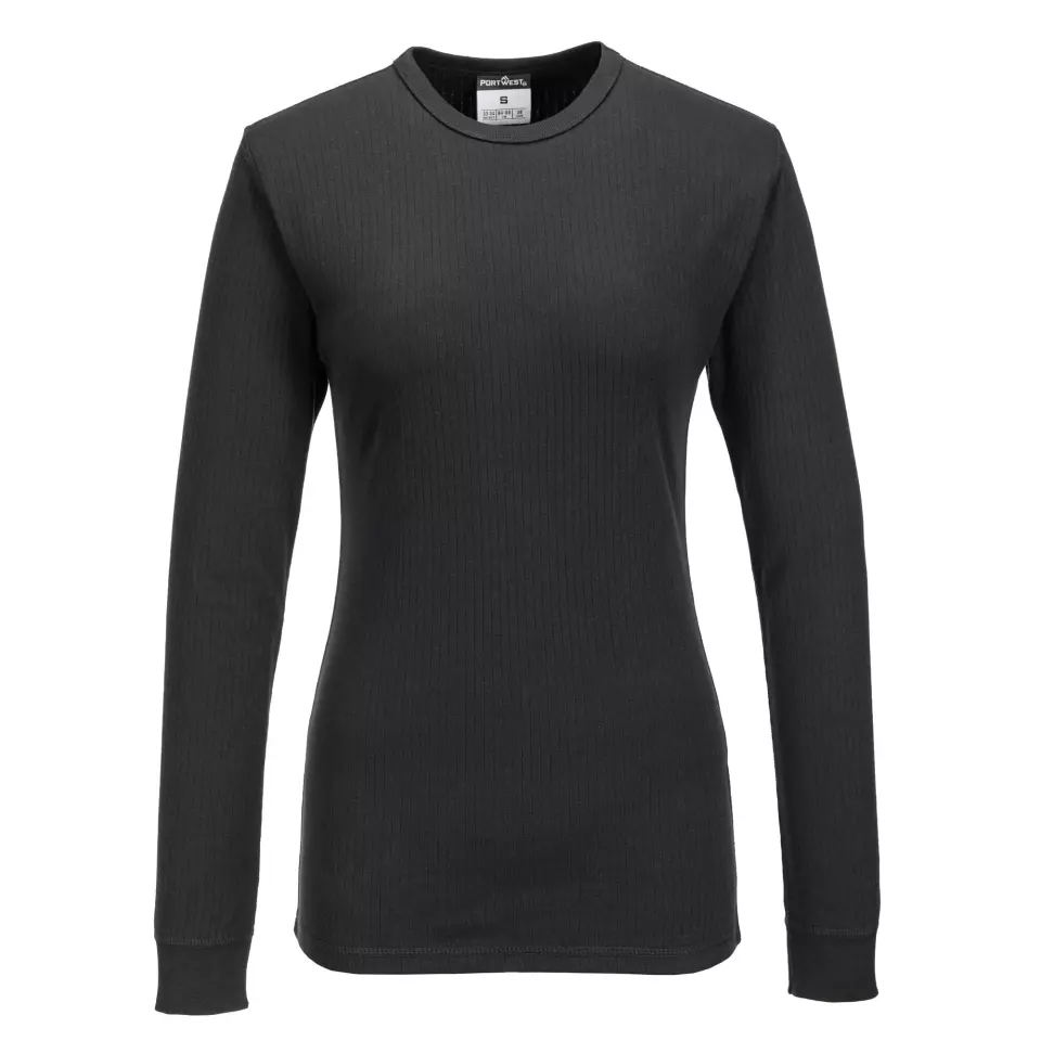 Portwest B126BKR, Women's Thermal T-Shirt Long Sleeve, Black, image 1, gallery thumbnail