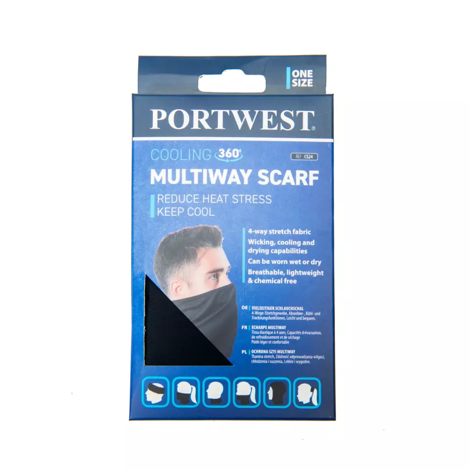 Portwest CS24BKR, Cooling Multiway Scarf, Black, image 5, gallery thumbnail