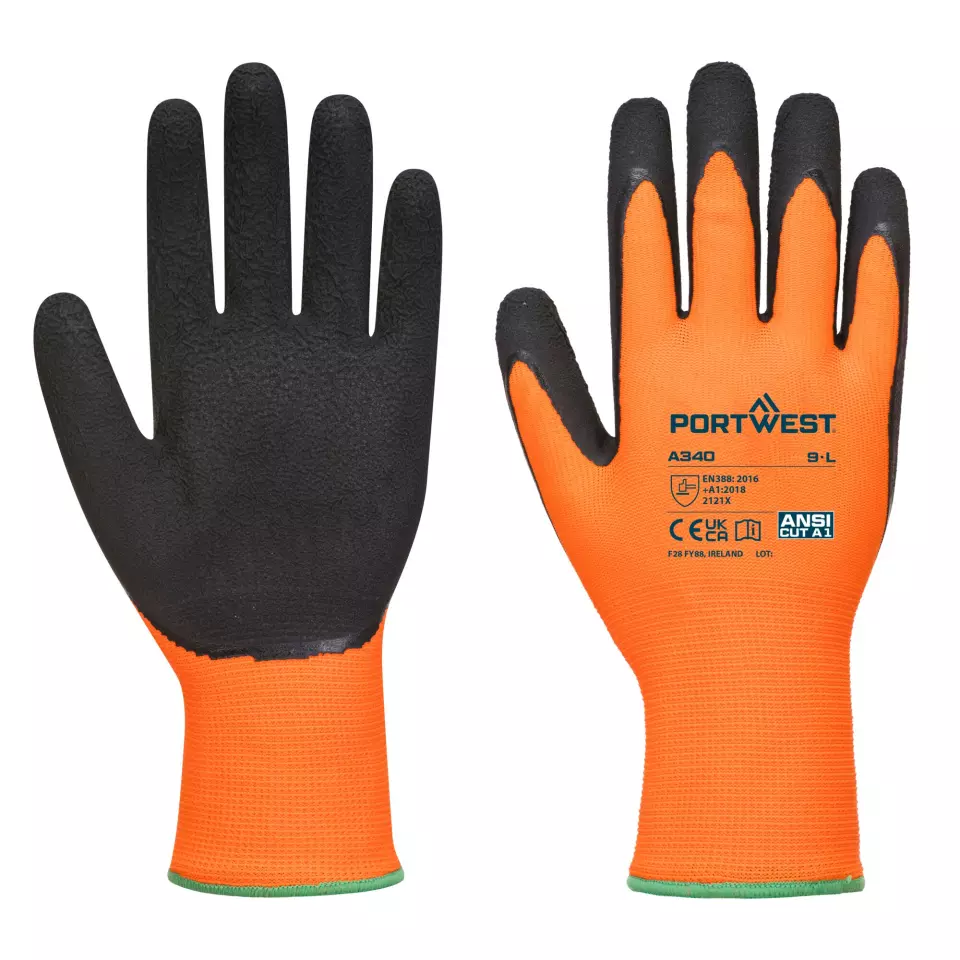 Portwest A340ORB, Hi-Vis Grip Glove - Latex, Orange/Black, image 2, gallery thumbnail