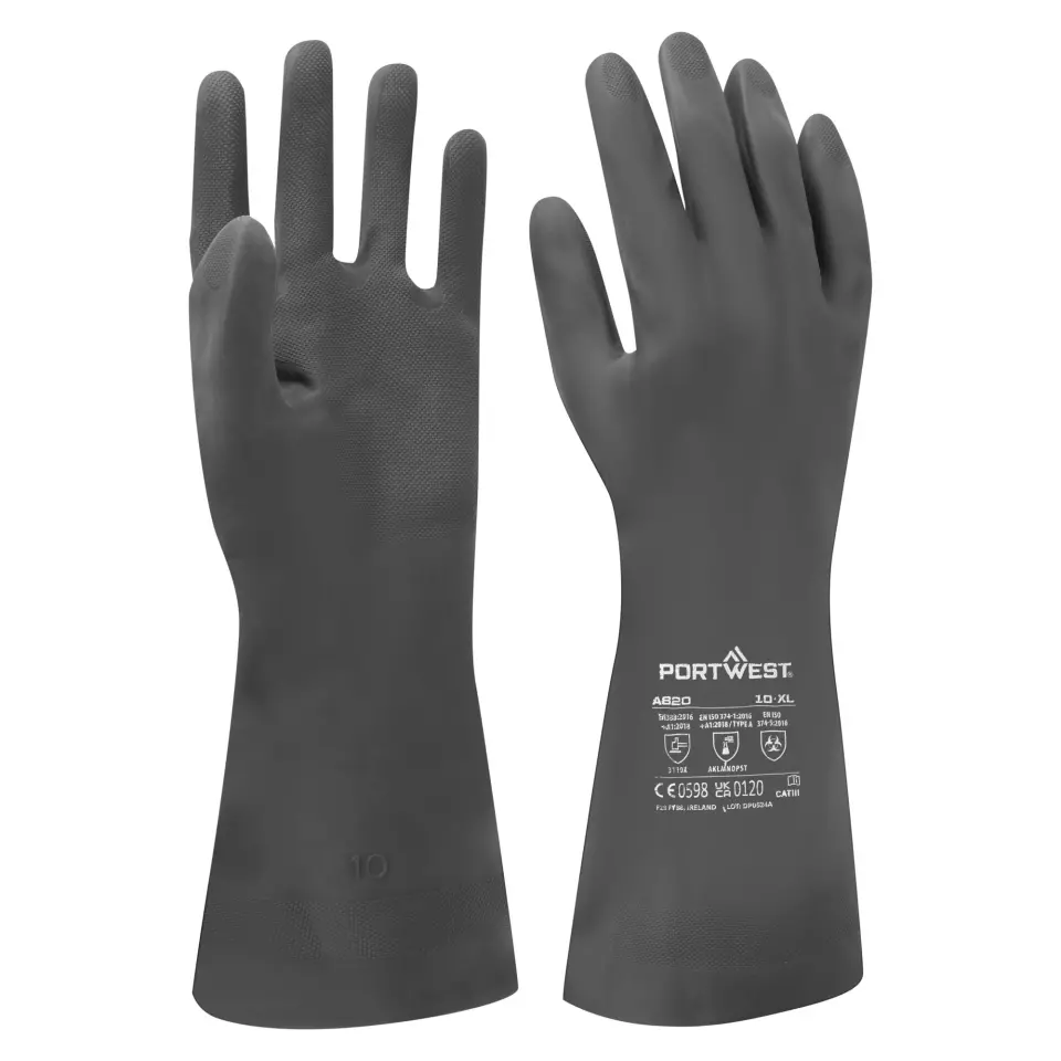 Portwest A820BKR, Neoprene Chemical Gauntlet, Black, image 3, gallery thumbnail
