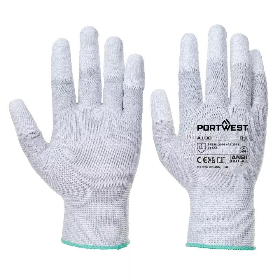 Portwest A198GRR, Antistatic PU Fingertip Glove, Grey, image 3, gallery thumbnail
