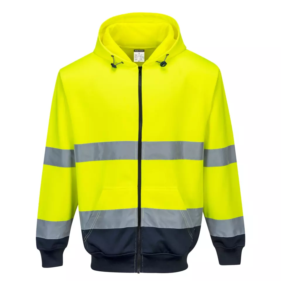 Portwest B317YNR, Hi-Vis Contrast Zipped Hoodie, Yellow/Navy, image 1, gallery thumbnail