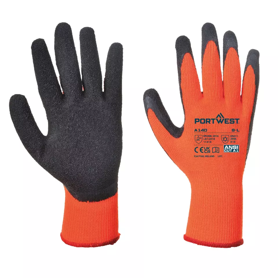 Portwest A140ORB, Thermal Grip Glove - Latex, Orange/Black, image 3, gallery thumbnail