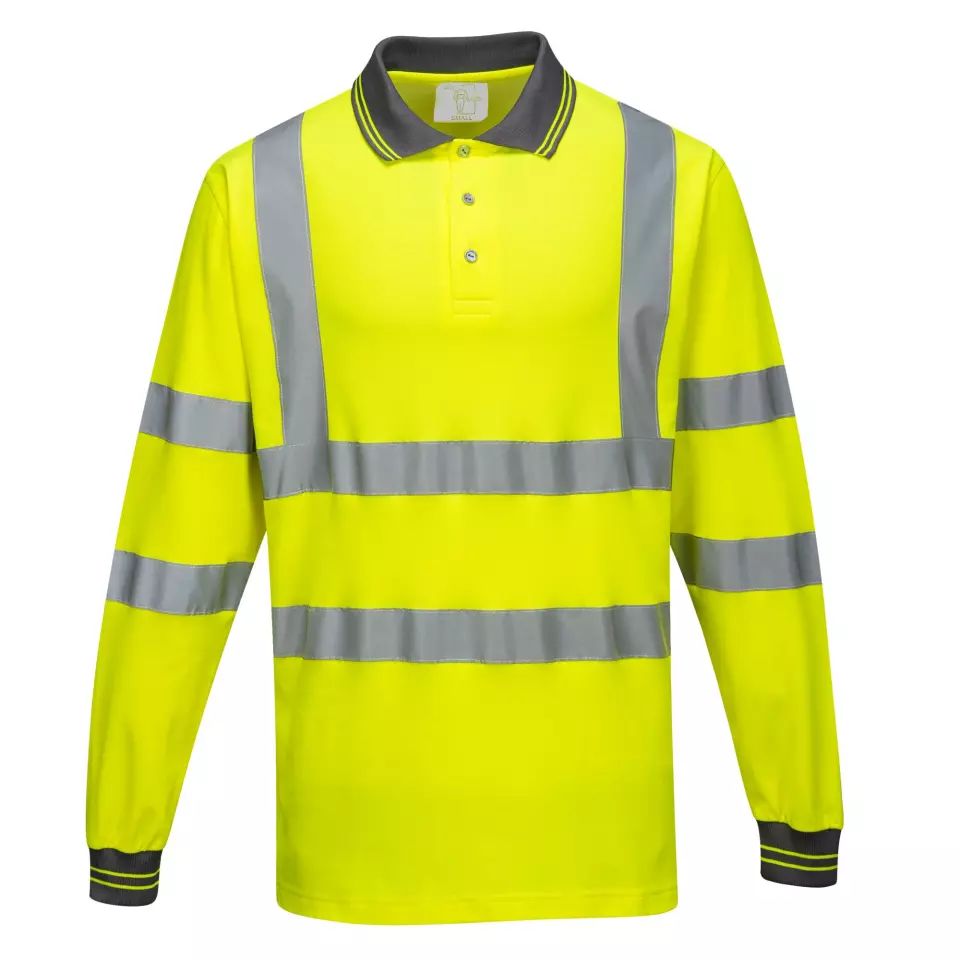 Portwest S271YER, Hi-Vis Baumwoll-Komfort Langarm-Poloshirt, Gelb, image 1, gallery thumbnail
