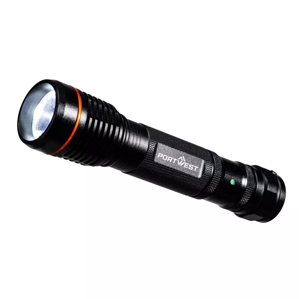 Portwest PA75BKR, USB Rechargeable Torch, Black, image 1, gallery thumbnail