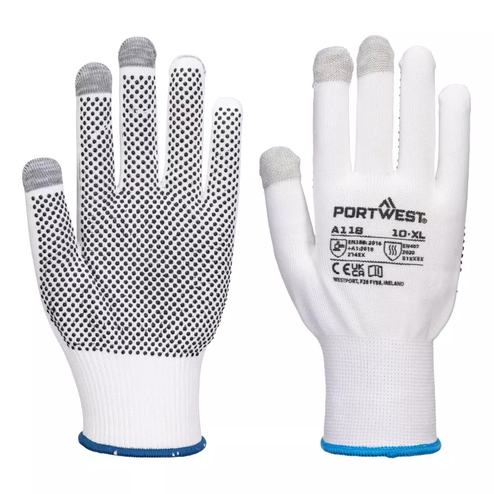 Portwest A118W7R, Grip 13 PVC-benoppter Touchscreen-Handschuh, Weiß/Grau, image 3, gallery thumbnail