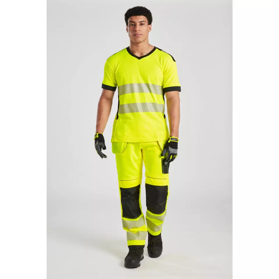 Portwest PW310YBR, PW3 Hi-Vis V-Neck Mesh Insert T-Shirt S/S, Yellow/Black, image 3, gallery thumbnail