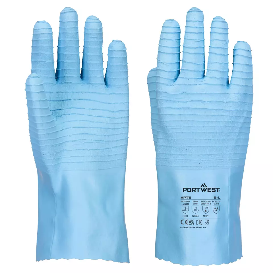 Portwest AP75BLU, FD Chemical B Latex Gauntlet, Blue, image 3, gallery thumbnail