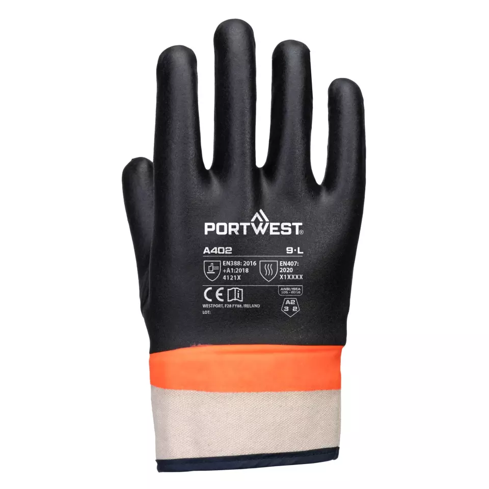 Portwest A402K1R, Grip PVC Double Dipped Sandy Glove, Black/Orange, image 2, gallery thumbnail