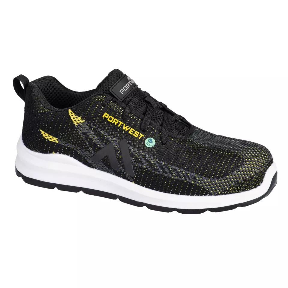 Portwest FC06BKY, Eco Fly Composite Trainer S1PS SR FO, Black/Yellow, image 4, gallery thumbnail