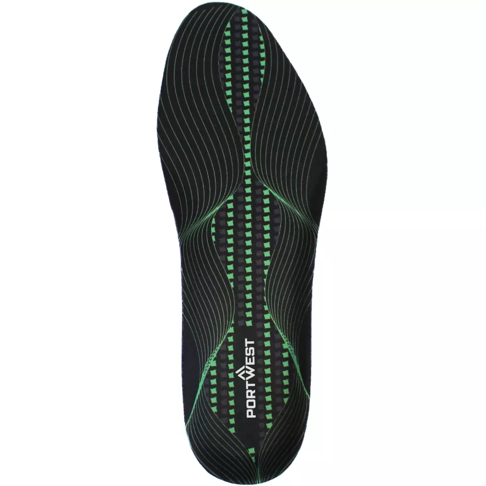 Portwest FC82BGN, Gel Cushion & Arch Support Insole, Black/Green, image 1, gallery thumbnail