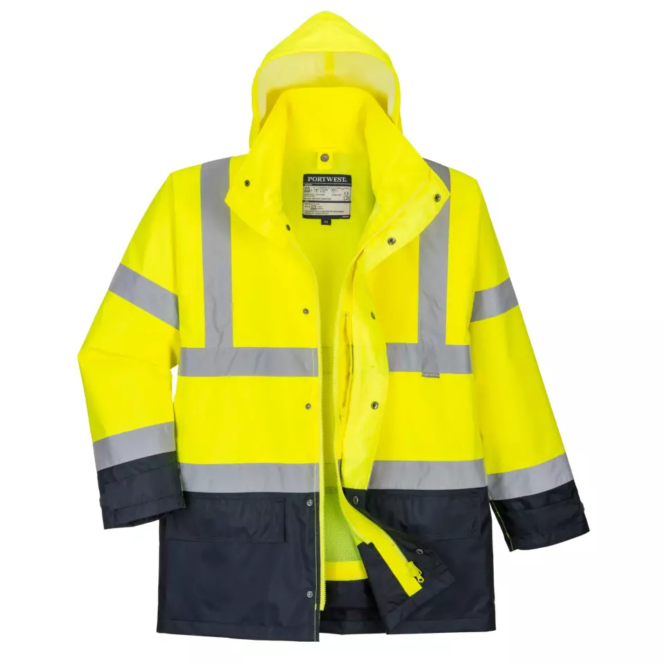 Portwest S768YNR, Hi-Vis 5-in-1 Contrast Executive Jacket, Yellow/Navy, image 1, gallery thumbnail