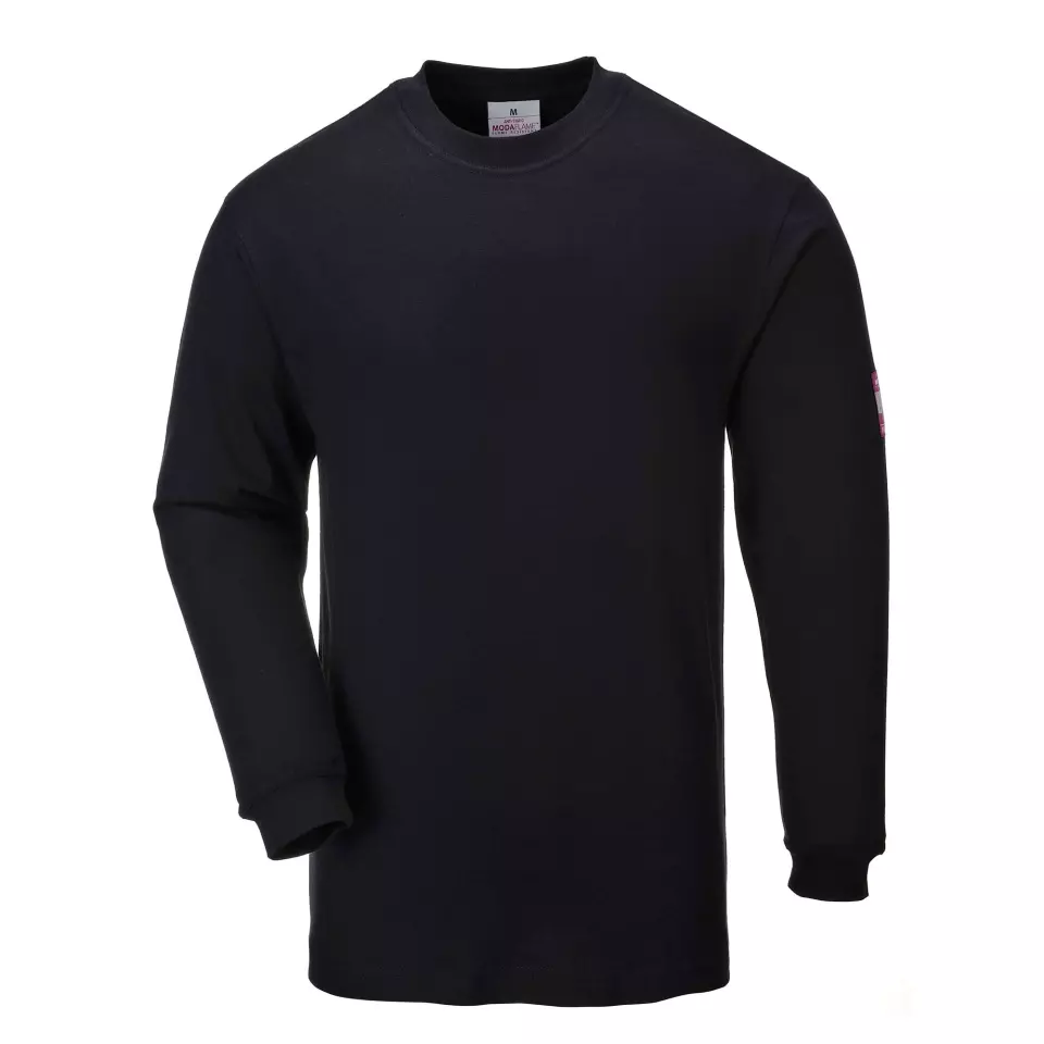 Portwest FR11BKR, Modaflame Knit Anti-Static FR Long Sleeve T-Shirt, Black, image 2, gallery thumbnail
