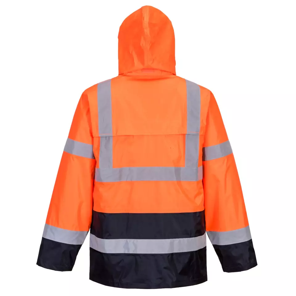 Portwest H443ONR, Hi-Vis Contrast Classic Rain Jacket, Orange/Navy, image 2, gallery thumbnail