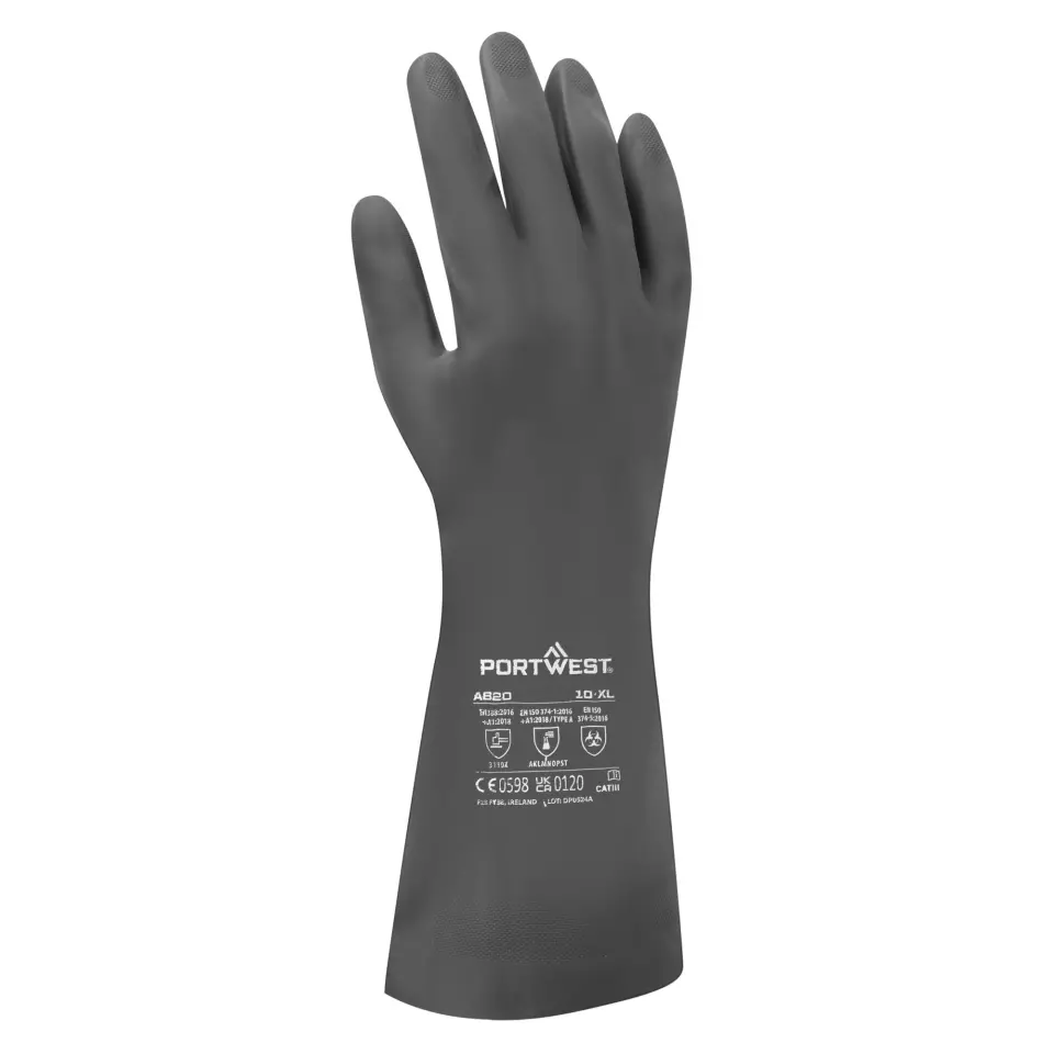 Portwest A820BKR, Neoprene Chemical Gauntlet, Black, image 2, gallery thumbnail
