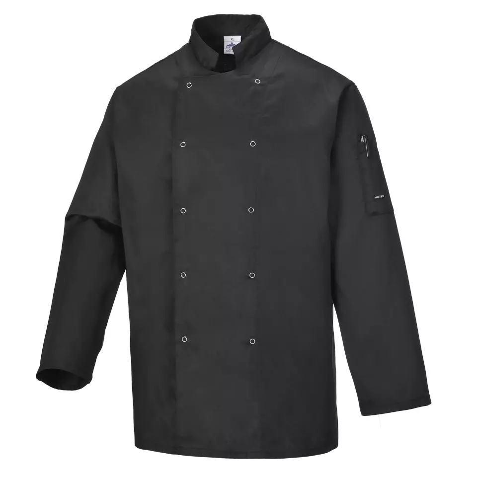 Portwest C833BKR, Koch-Suffolk Langarm-Kochjacke mit Druckknöpfen, Schwarz, image 1, gallery thumbnail