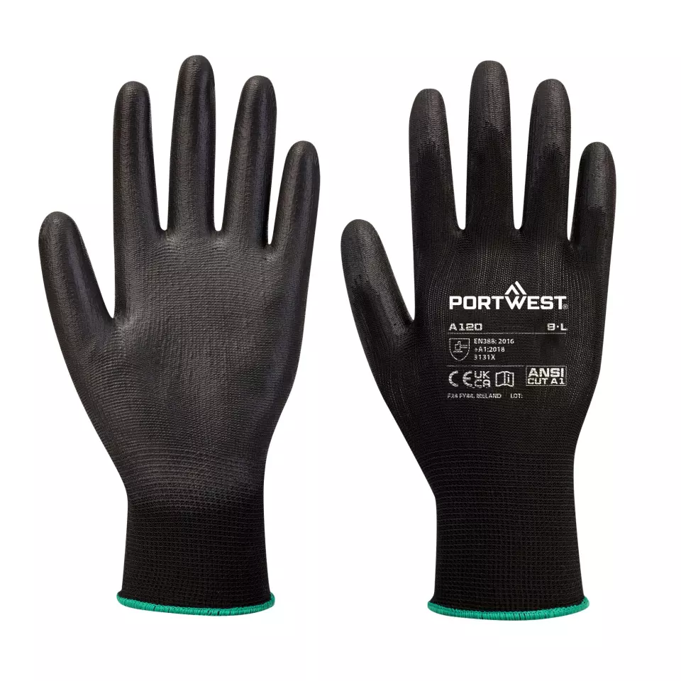 Portwest A120BKR, PU Palm Glove, Black, image 1, gallery thumbnail