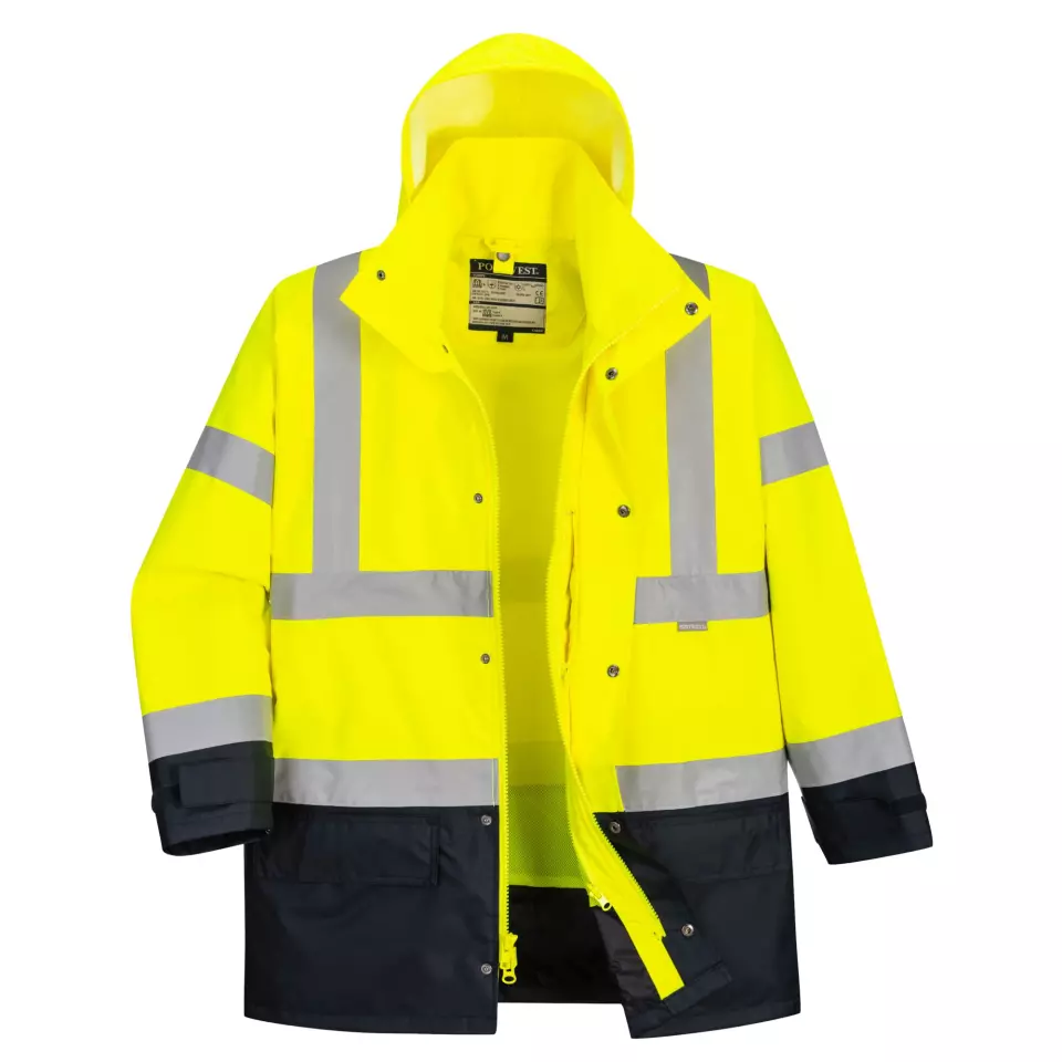 Portwest S768YNR, Hi-Vis 5-in-1 Contrast Executive Jacket, Yellow/Navy, image 2, gallery thumbnail