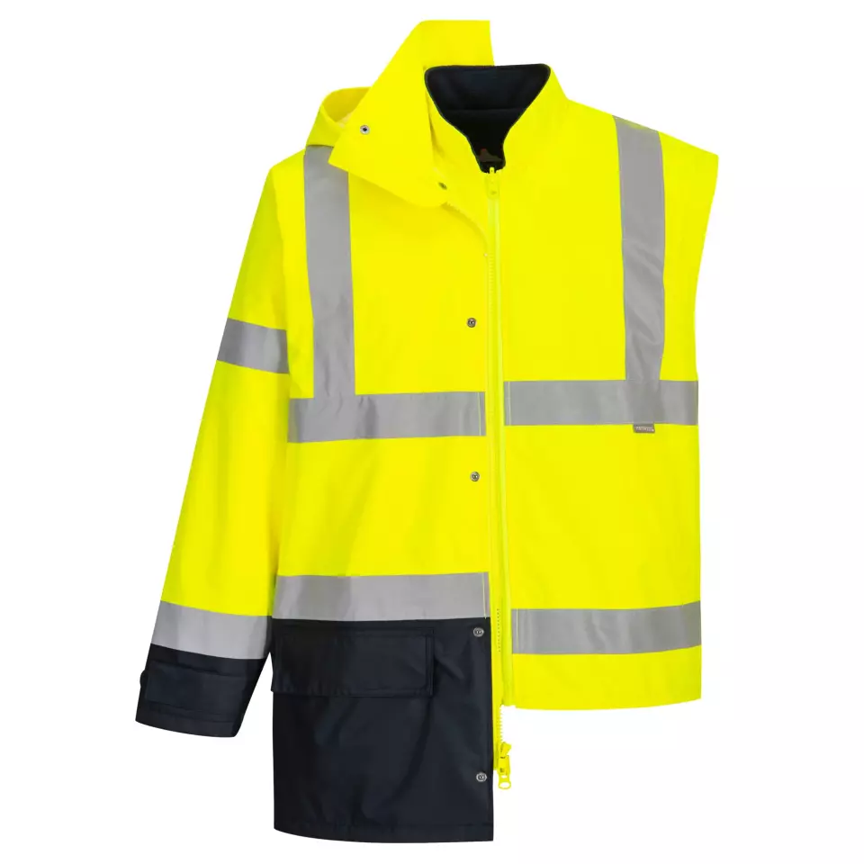 Portwest S768YNR, Hi-Vis 5-in-1 Contrast Executive Jacket, Yellow/Navy, image 5, gallery thumbnail