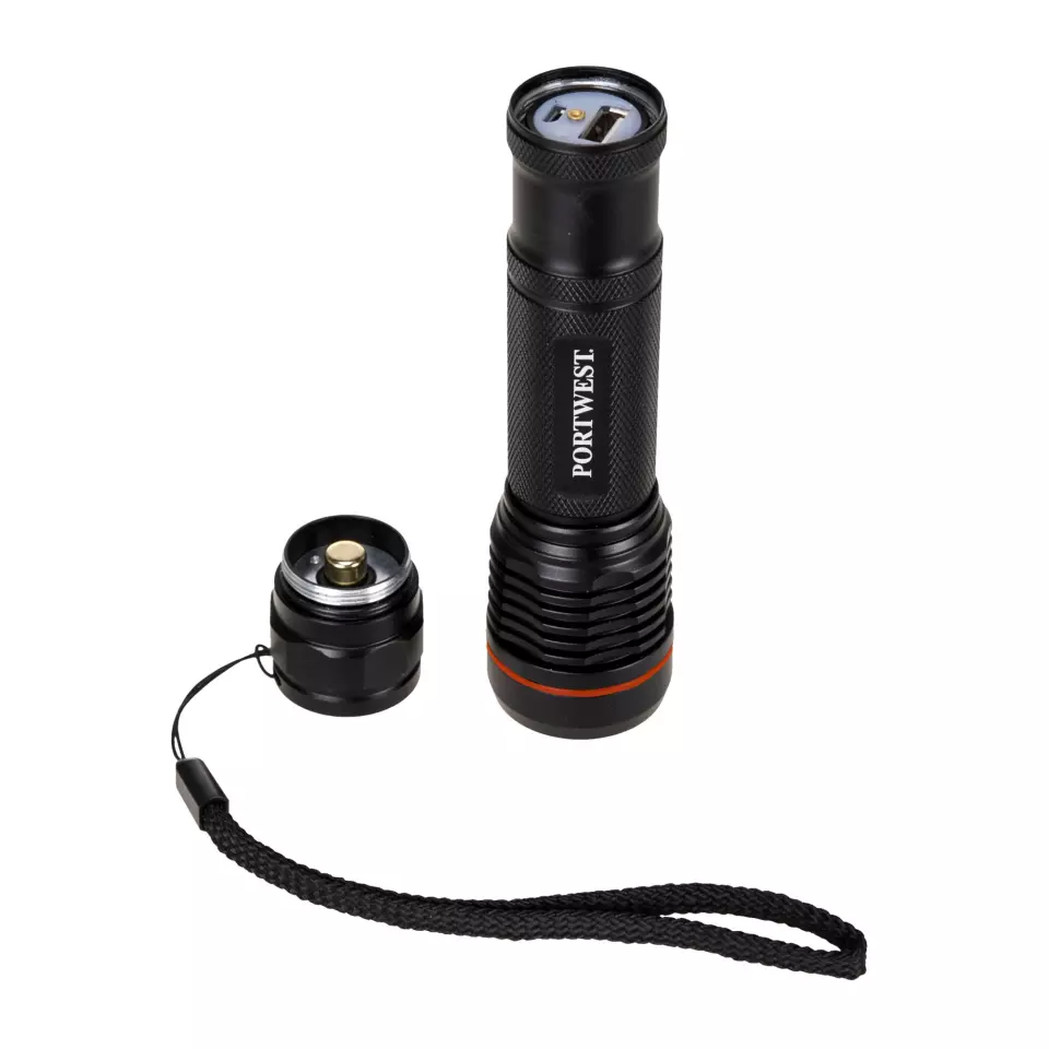 Portwest PA75BKR, USB Rechargeable Torch, Black, image 4, gallery thumbnail