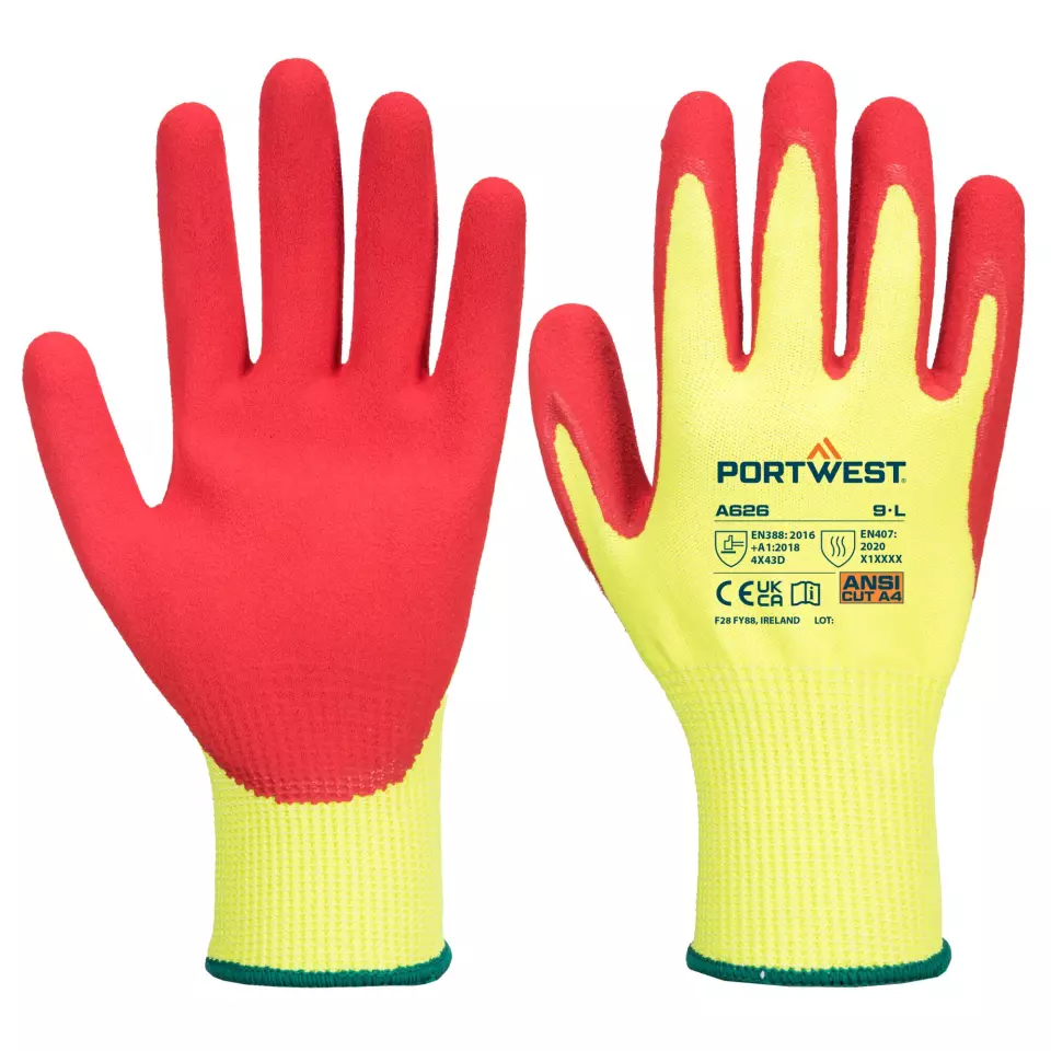 Portwest A626Y5R, Vis-Tex Cut D13 Nitrile Glove, Yellow/Red, image 3, gallery thumbnail
