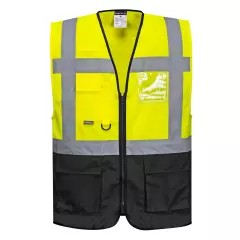 Portwest C476YBR, Warsaw Hi-Vis Contrast Executive Vest, Yellow/Black