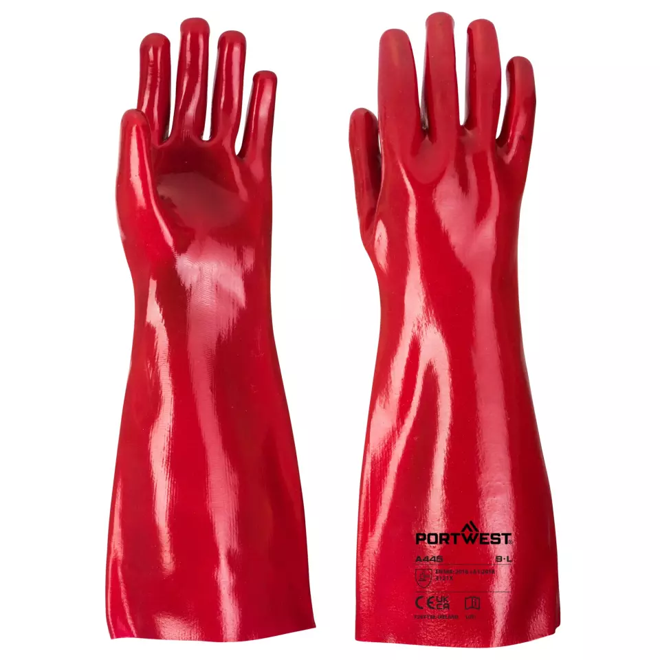 Portwest A445RER, Grip 12 PVC Gauntlet 45cm, Size XL, Red, image 2, gallery thumbnail