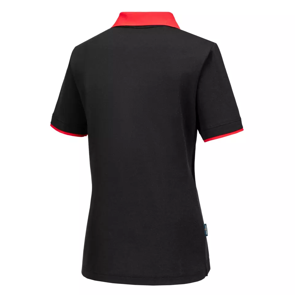Portwest PW219BDR, PW2 Damen Poloshirt KA, Schwarz/Rot, image 3, gallery thumbnail