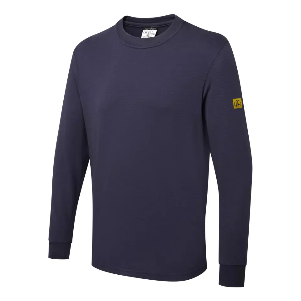 Portwest AS22NAR, Anti-Static ESD T-Shirt L/S, Navy, image 2, gallery thumbnail