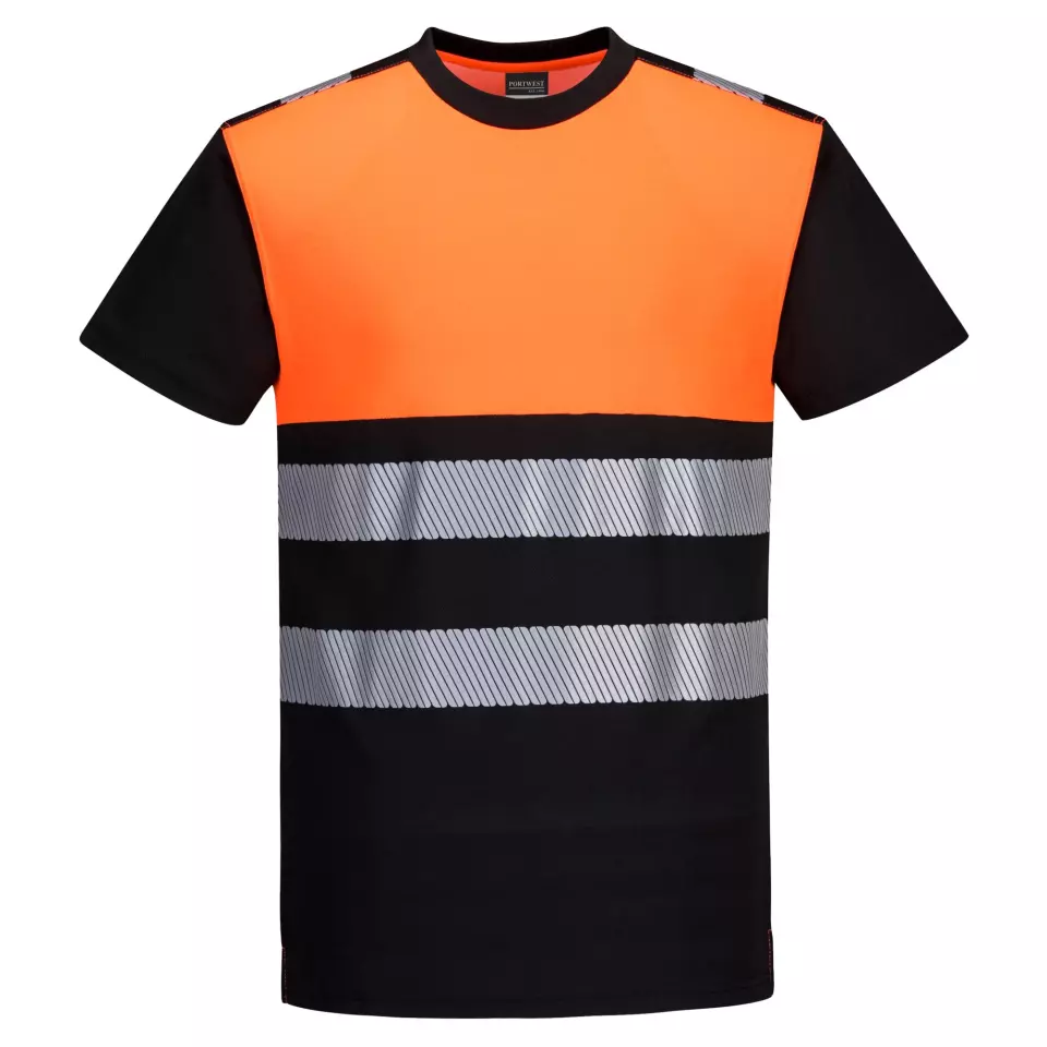 Portwest PW311BKO, PW3 varsel bomull komfort klass 1 t-shirt kortärmad, svart/orange, image 1, gallery thumbnail