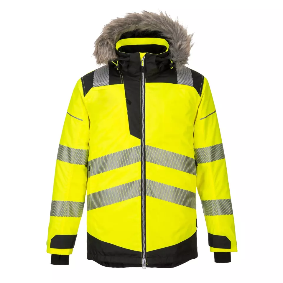 Portwest PW369YBR, PW3 Hi-Vis Winter Parka Jacket, Yellow/Black, image 1, gallery thumbnail