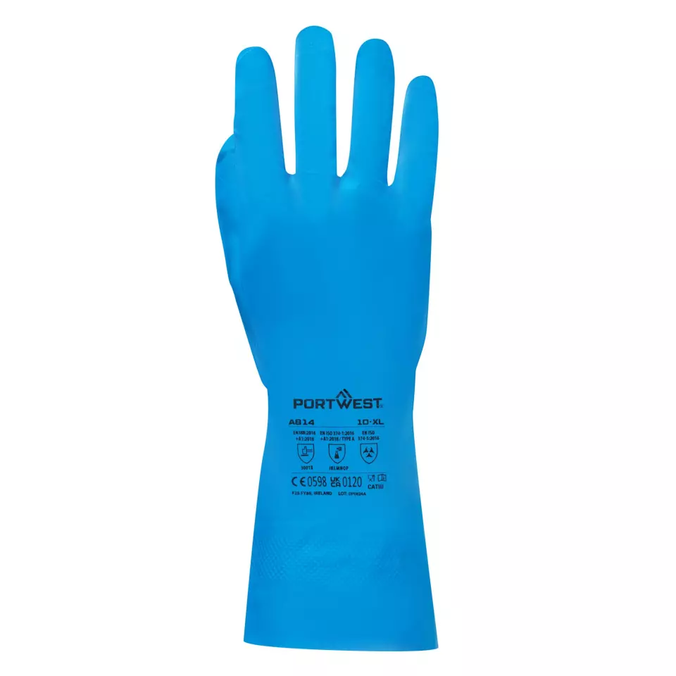Portwest A814BLU, Lebensmittelgeeigneter Nitril-Stulpenhandschuh, Blau, image 1, gallery thumbnail