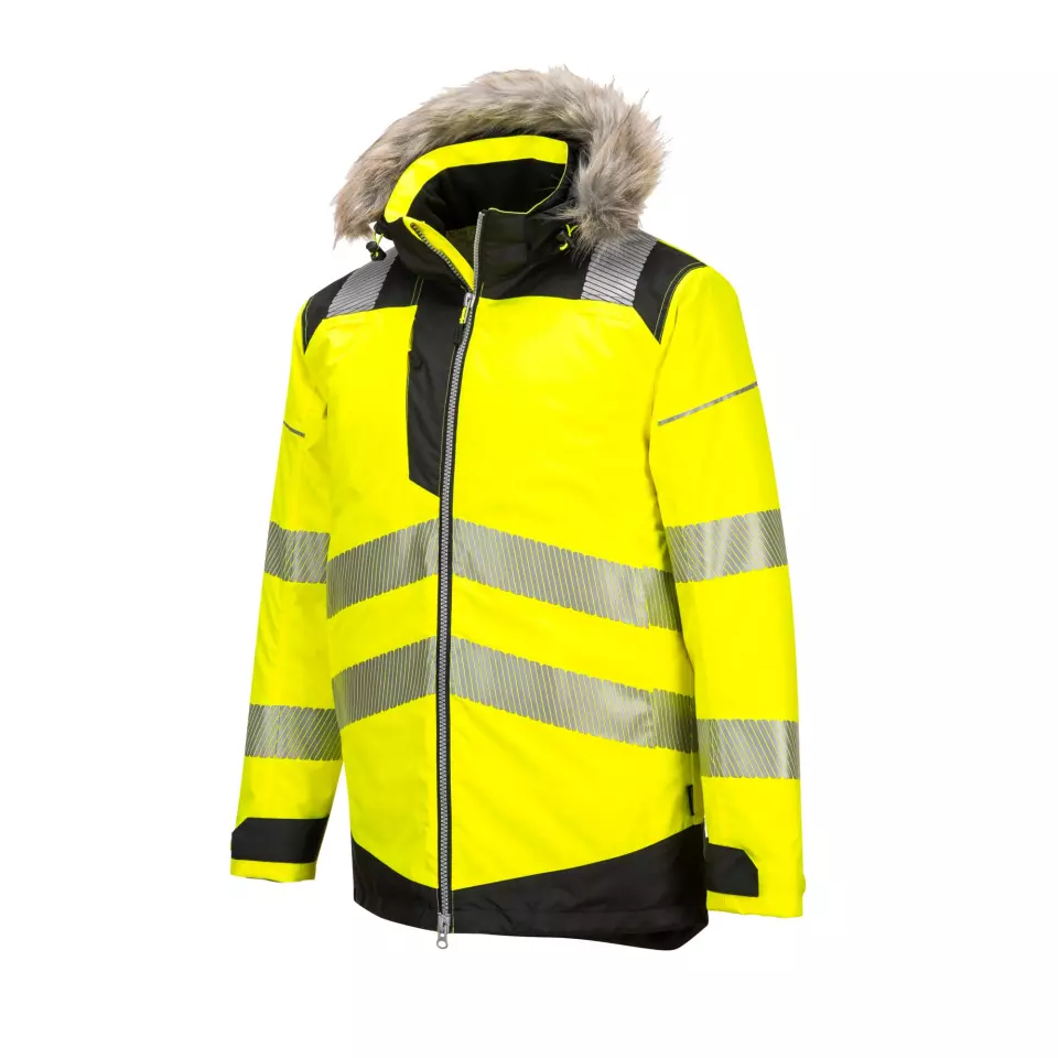 Portwest PW369YBR, PW3 Hi-Vis Winter Parka Jacket, Yellow/Black, image 3, gallery thumbnail