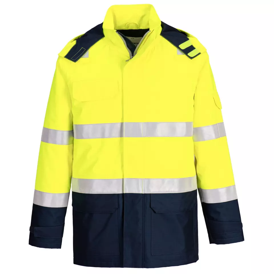 Portwest FR605YNR, Bizflame Rain Warnschutz Lichtbogen-Regenjacke, Gelb/Marine, image 1, gallery thumbnail