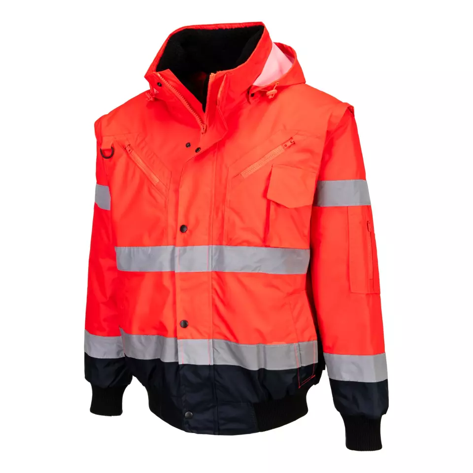 Portwest C465RNR, Warnschutz 3-in-1-Kontrast-Bomberjacke, Rot/Marine, image 3, gallery thumbnail